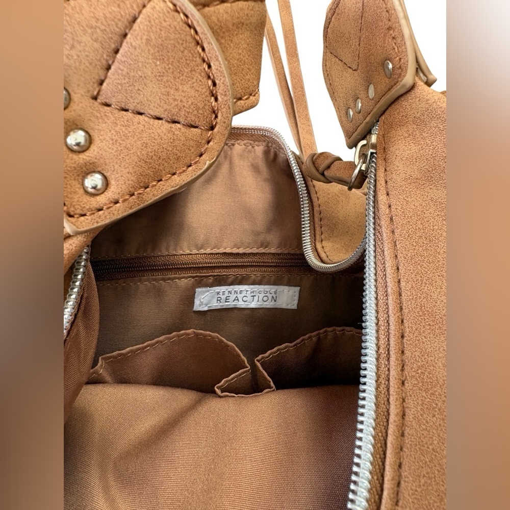 NEW,Kenneth Cole Reaction, Brown Hobo Bag Fringe Studded Shoulder Bag, Boho Chic - Picture 8 of 11